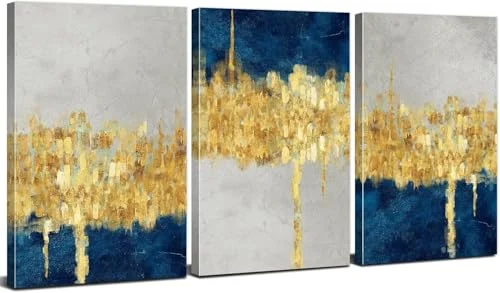 3 cuadros abstractos azul y dorado AREBOLO por 9,99 € (-50 %)