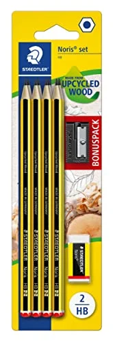 8 lápices Staedtler Noris HB + goma y afilalápices por 3,62 € (-33 %)