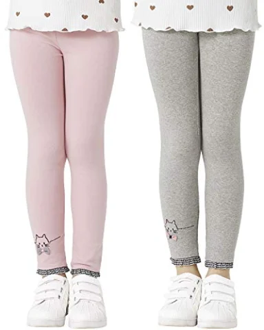 Adorel Leggings Algodón Pantalones Bordados Niñas Pack de 2 Rosa &
