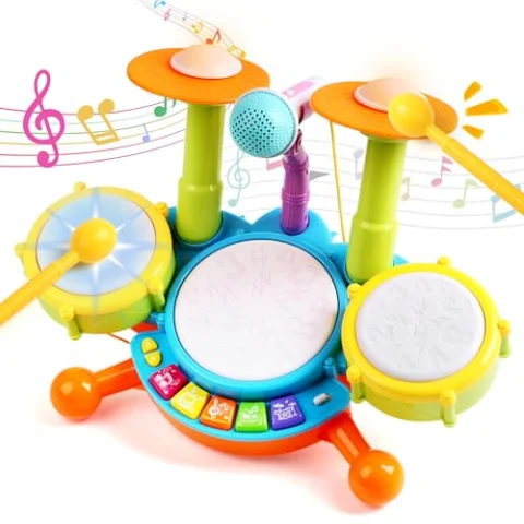 Batería musical infantil Fajiabao con micrófono