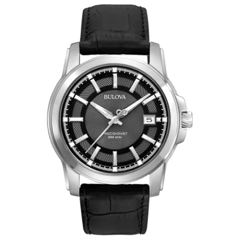 Bulova Precisionist con esfera negra y correa de cuero