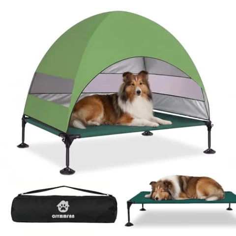 Cama elevada para perros con techo