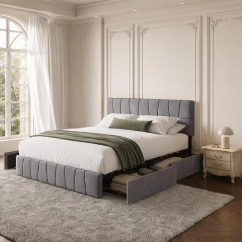 Cama tapizada 160×200 cm con 4 cajones