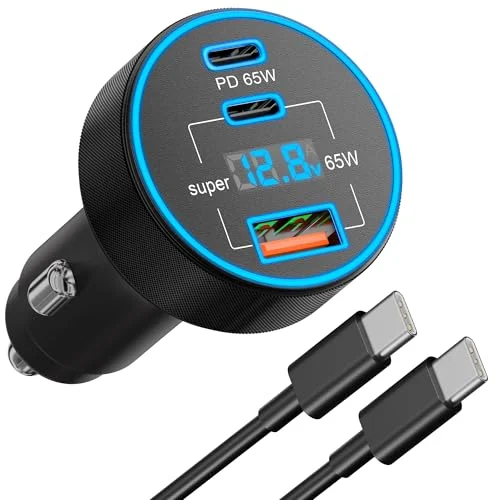 Cargador de coche GOROLNSE 130W con 3 puertos y cable USB-C por 12,37 €