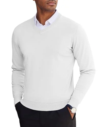 COOFANDY Jersey Hombre de Invierno Cuello en V Pullover Blanco L por 16,99 € (-37 %)
