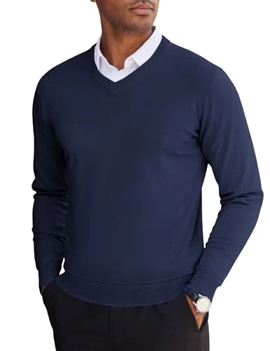 COOFANDY Jersey Hombre de Invierno Cuello en V Pullover Azul marino XL por 16,99 € (-37 %)