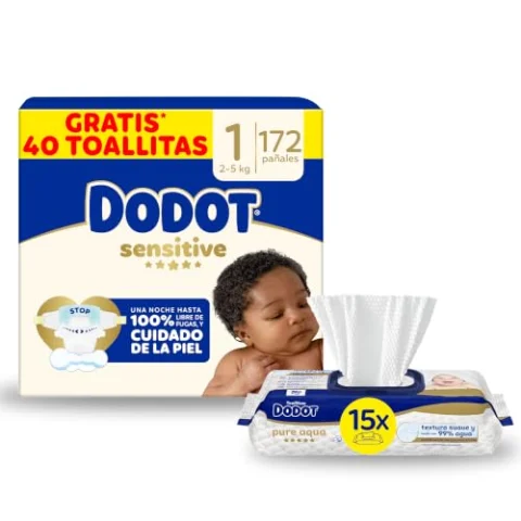 Dodot Sensitive Talla 1 + 900 toallitas Aqua Pure