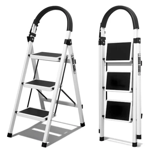 Escalera plegable de 3 peldaños con pasamanos