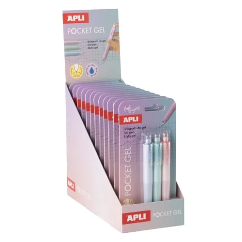 Expositor APLI con 12 blísteres de bolígrafos gel mini pastel por 18,17 €
