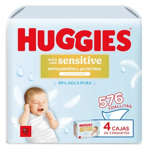 Huggies Extra Care Sensitive: 576 toallitas por 19,49 € (-30 %)