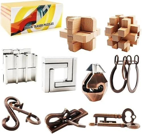 Juego de 9 puzles retro de madera y metal por 14,92 €