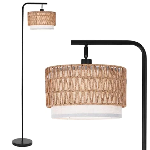 LuminexDesigns Lámpara de Pie Boho de Ratán con Doble Pantalla WOVI