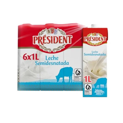Pack 6 briks de leche Président semidesnatada