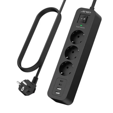 Regleta JSVER 7 en 1 con USB-C y protección contra sobretensiones
