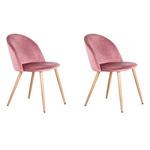 Set de 2 sillas de comedor BenyLed de terciopelo rosa