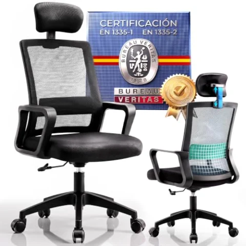 Silla de oficina ISMERAL ergonómica con reposacabezas
