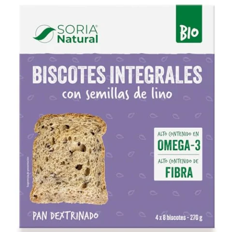Soria Natural Biscotes Integrales con Lino: 4 paquetes