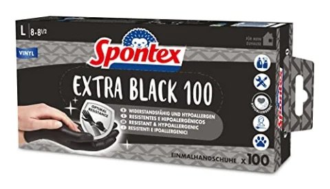 Spontex Extra Black: 100 guantes de vinilo talla L