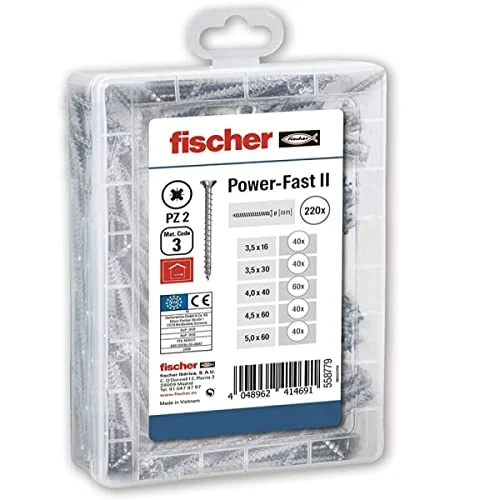Surtido de tornillos para madera fischer, 220 uds por 12,50 € (-46 %)
